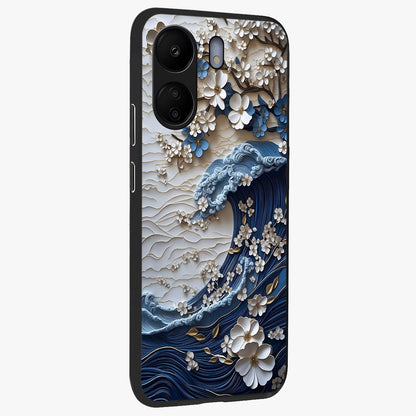Floral Wave Origami Glass Case upright view showcasing creative floral origami artwork with artistic decorative theme.