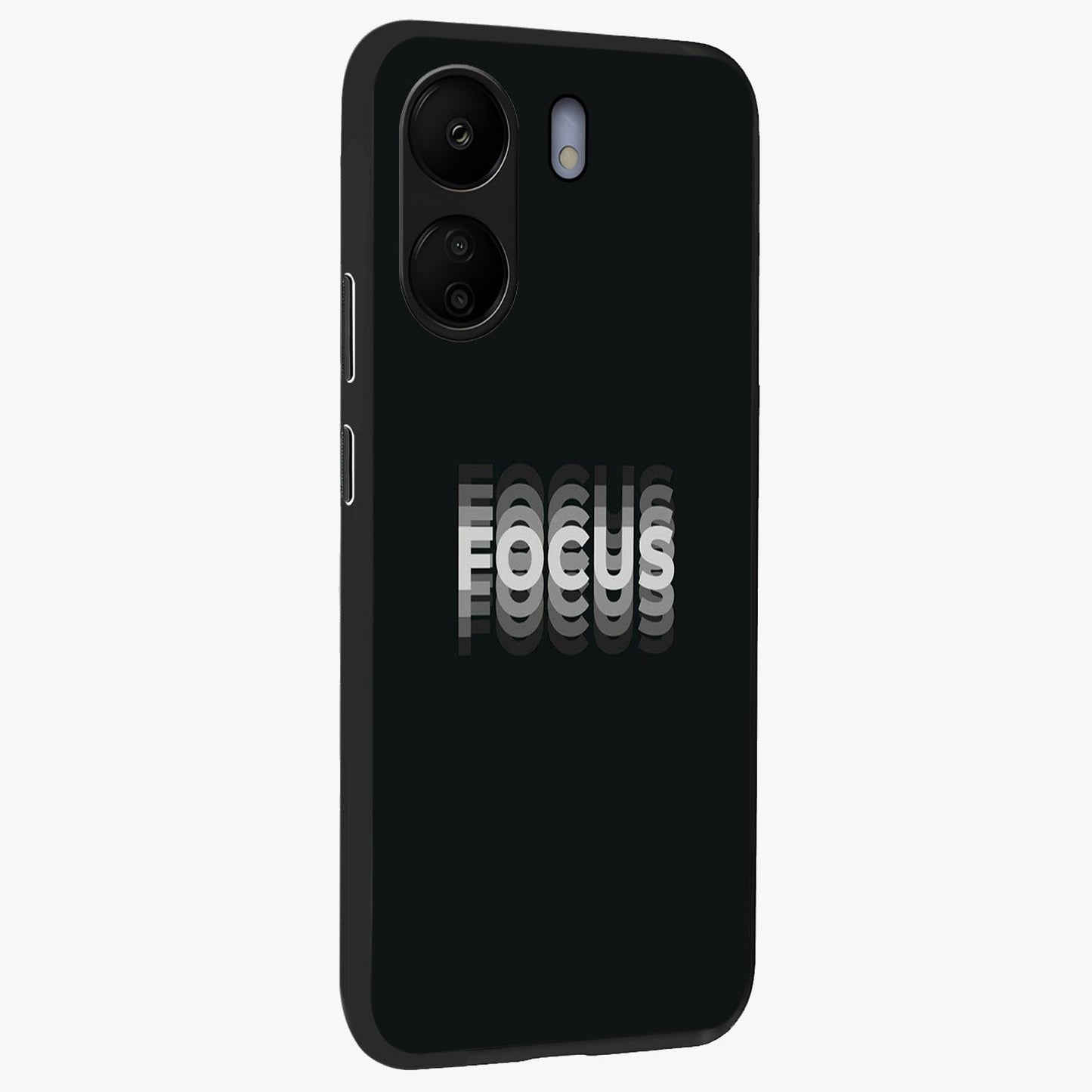 Focus Mode On Glass Case upright view showcasing strong typography statement with sleek motivational theme.