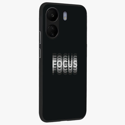 Focus Mode On Glass Case upright view showcasing strong typography statement with sleek motivational theme.