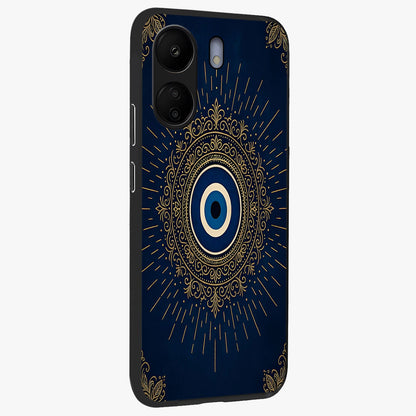 Golden Celestial Charm Glass Case upright view showcasing radiant celestial artwork with elegant golden theme.