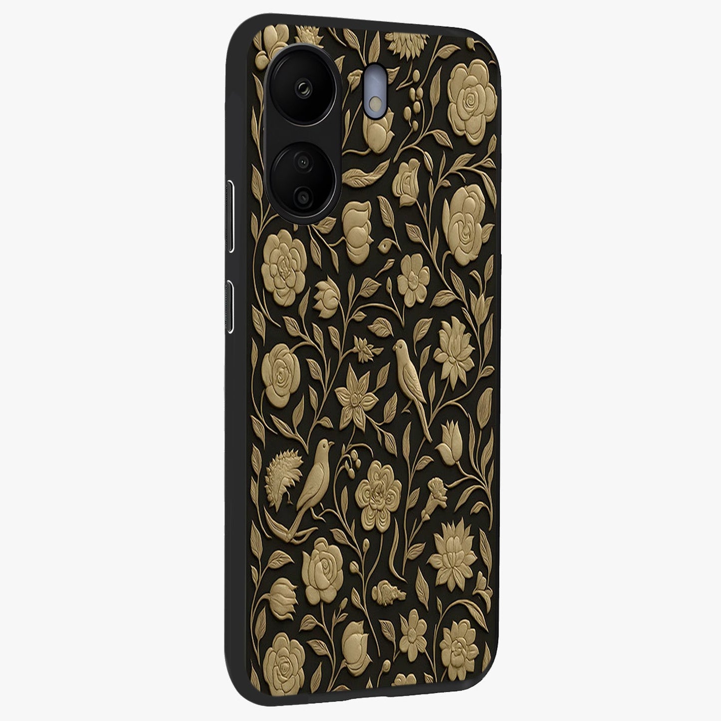Golden Evil Eye Mandala Glass Case upright view showcasing decorative evil eye mandala artwork with spiritual aesthetic style.