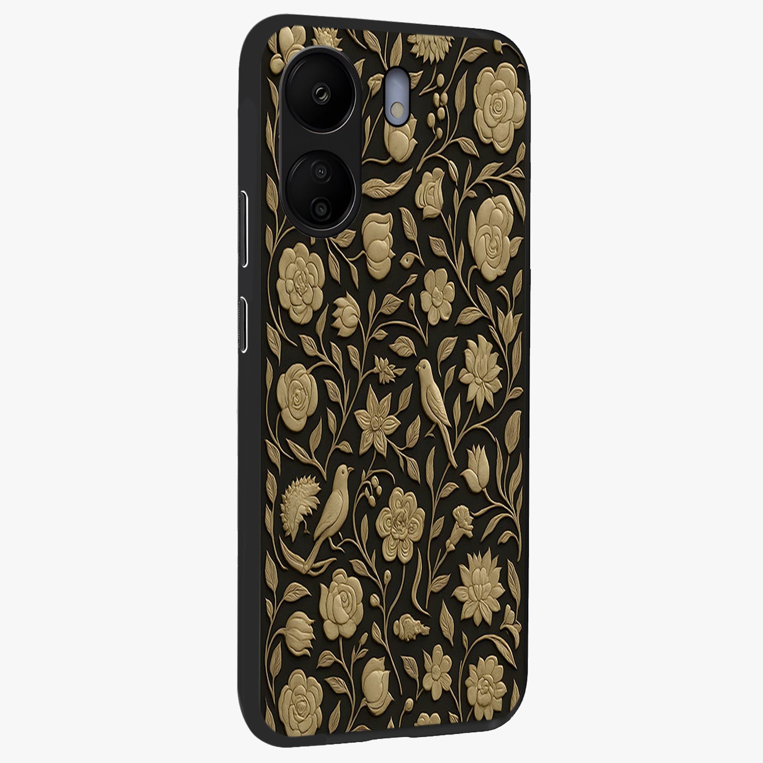 Golden Evil Eye Mandala Glass Case upright view showcasing decorative evil eye mandala artwork with spiritual aesthetic style.