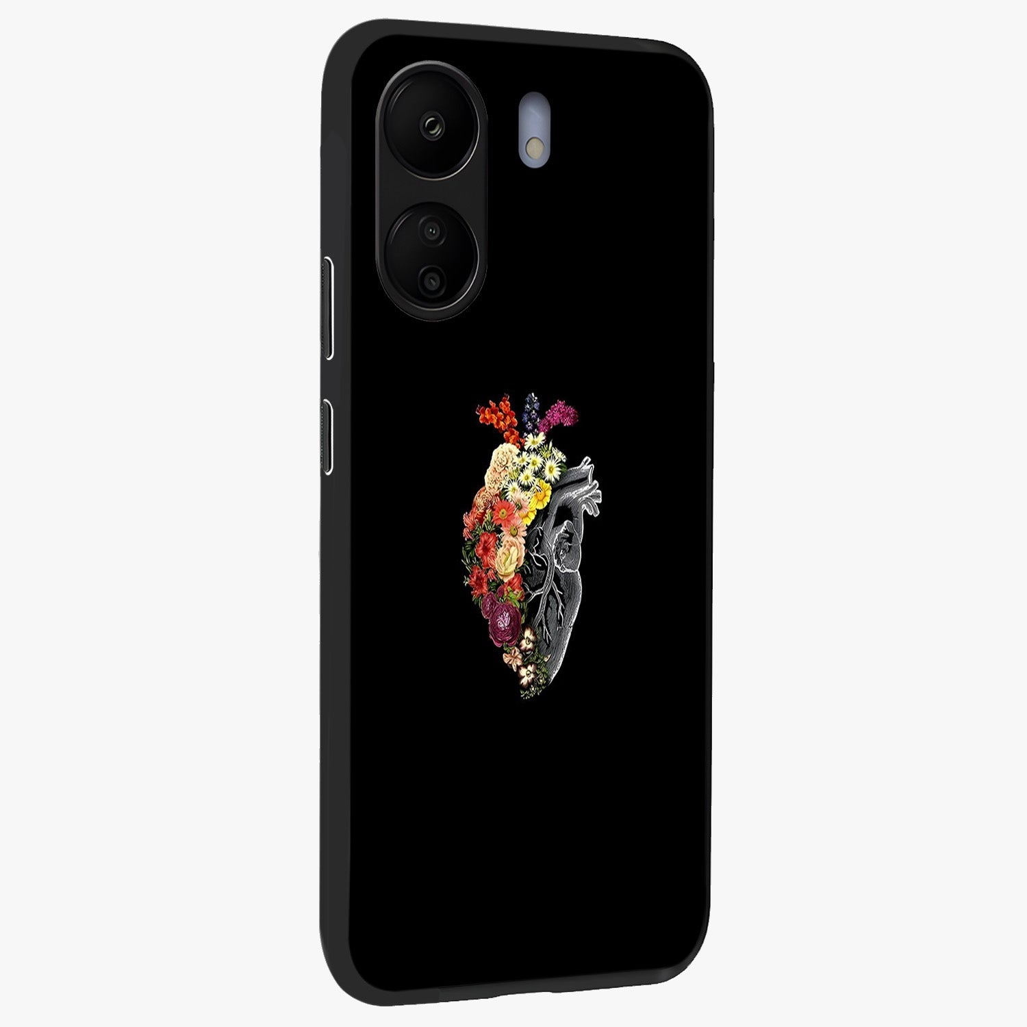 Heart With Flowers Glass Case upright view showcasing decorative heart and floral artwork with sweet romantic theme.