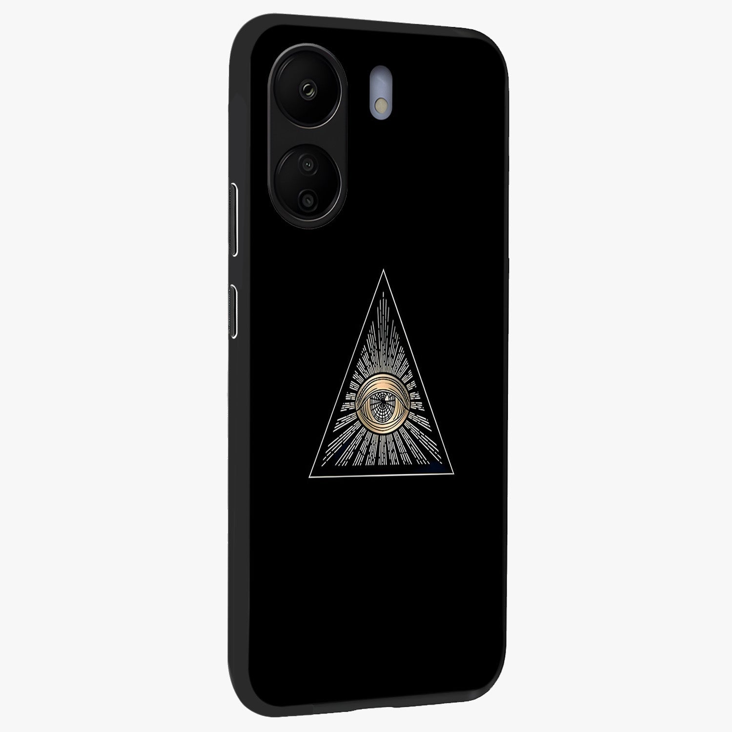 Illuminati Evil Glass Case upright view showcasing striking illuminati artwork with mysterious symbolic theme.