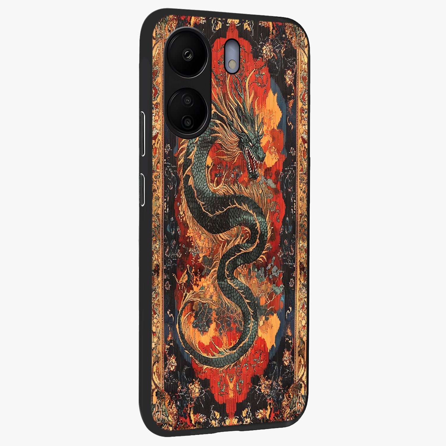 Inferno Dragon Soul Glass Case upright view showcasing intense dragon artwork with fantasy fire theme.