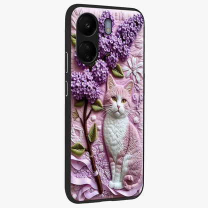 Lavender Cat Whimsy Glass Case upright view showcasing charming cat artwork with whimsical lavender theme.