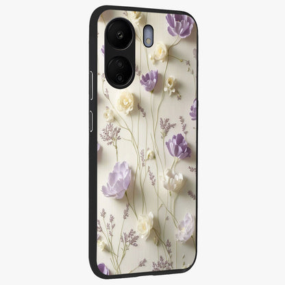 Lilac Breeze Harmony Glass Case upright view showcasing delicate lilac artwork with peaceful floral theme.