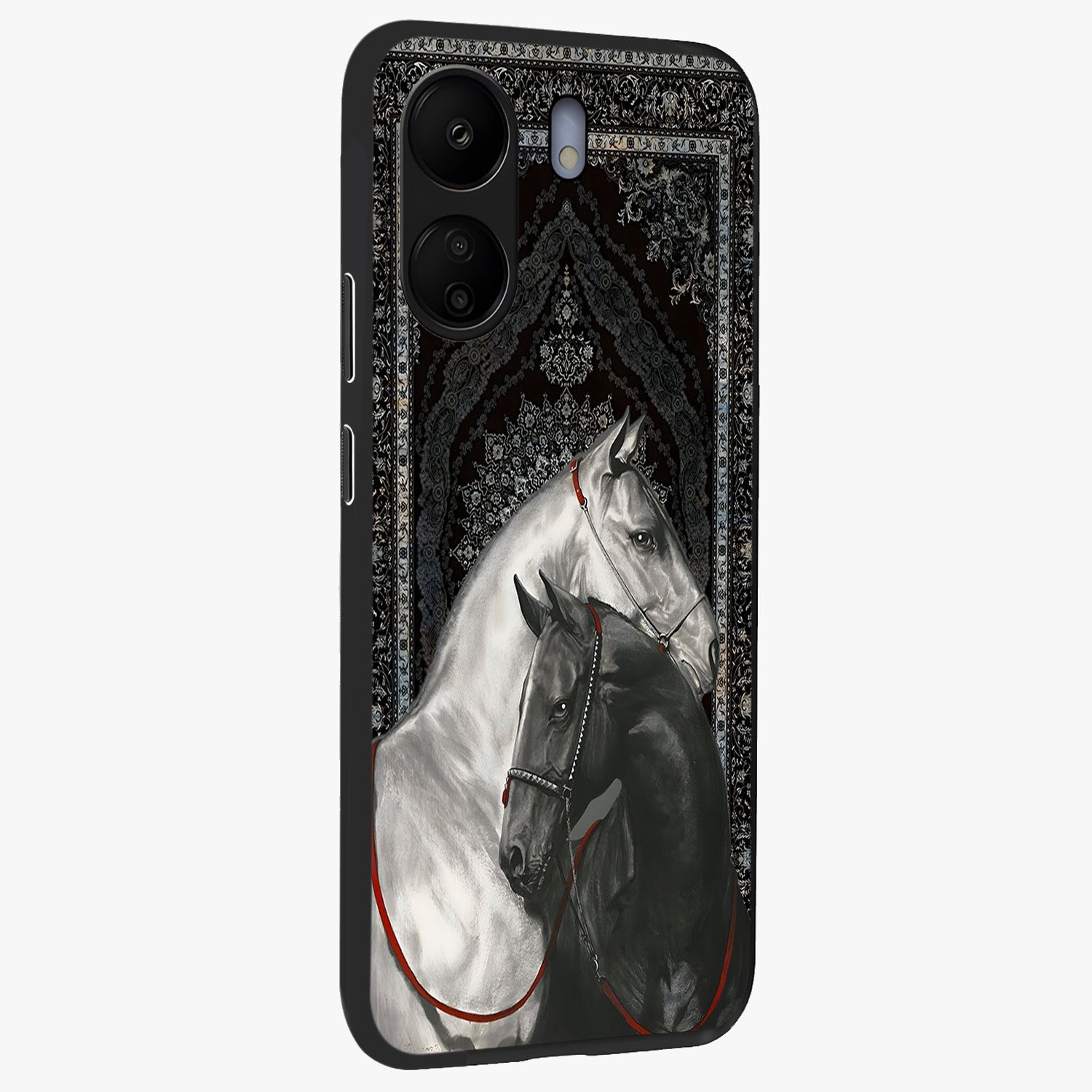 Majestic Ride Legacy Glass Case upright view showcasing dynamic ride inspired artwork with modern automotive theme.