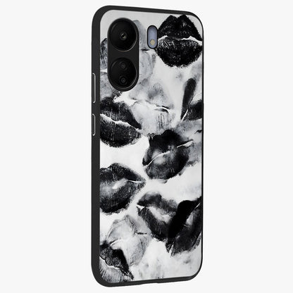 Midnight Kiss Marks Glass Case upright view showcasing stylish kiss mark artwork with trendy romantic theme.