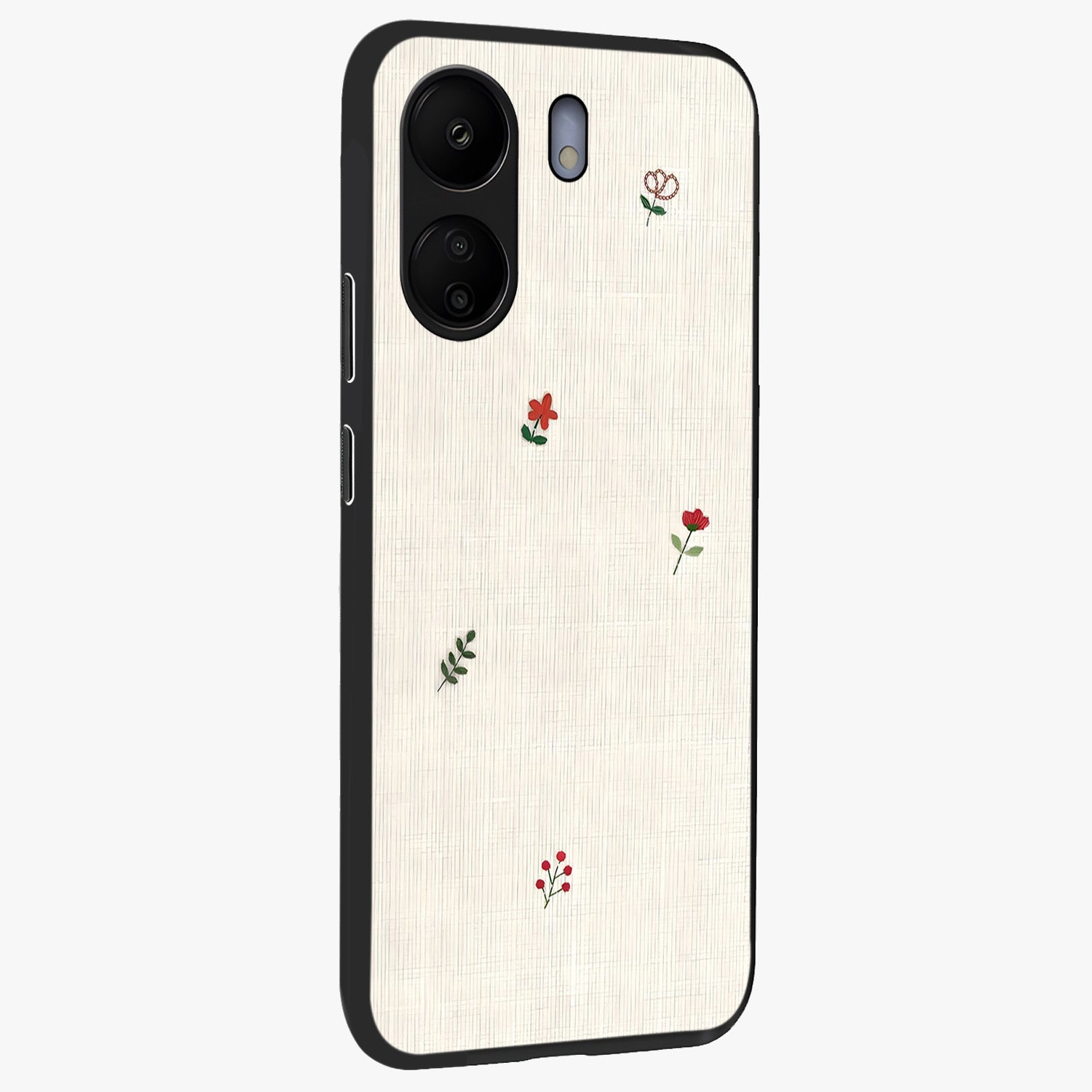 Minimalistic Blue With White Flower Pattern Glass Case upright view showcasing clean white flower artwork with calming blue theme.