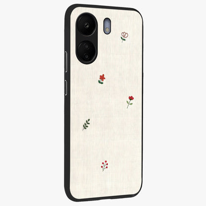 Minimalistic Blue With White Flower Pattern Glass Case upright view showcasing clean white flower artwork with calming blue theme.