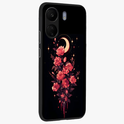 Moonlit Floral Elegance Glass Case upright view showcasing delicate floral artwork with refined night inspired theme.