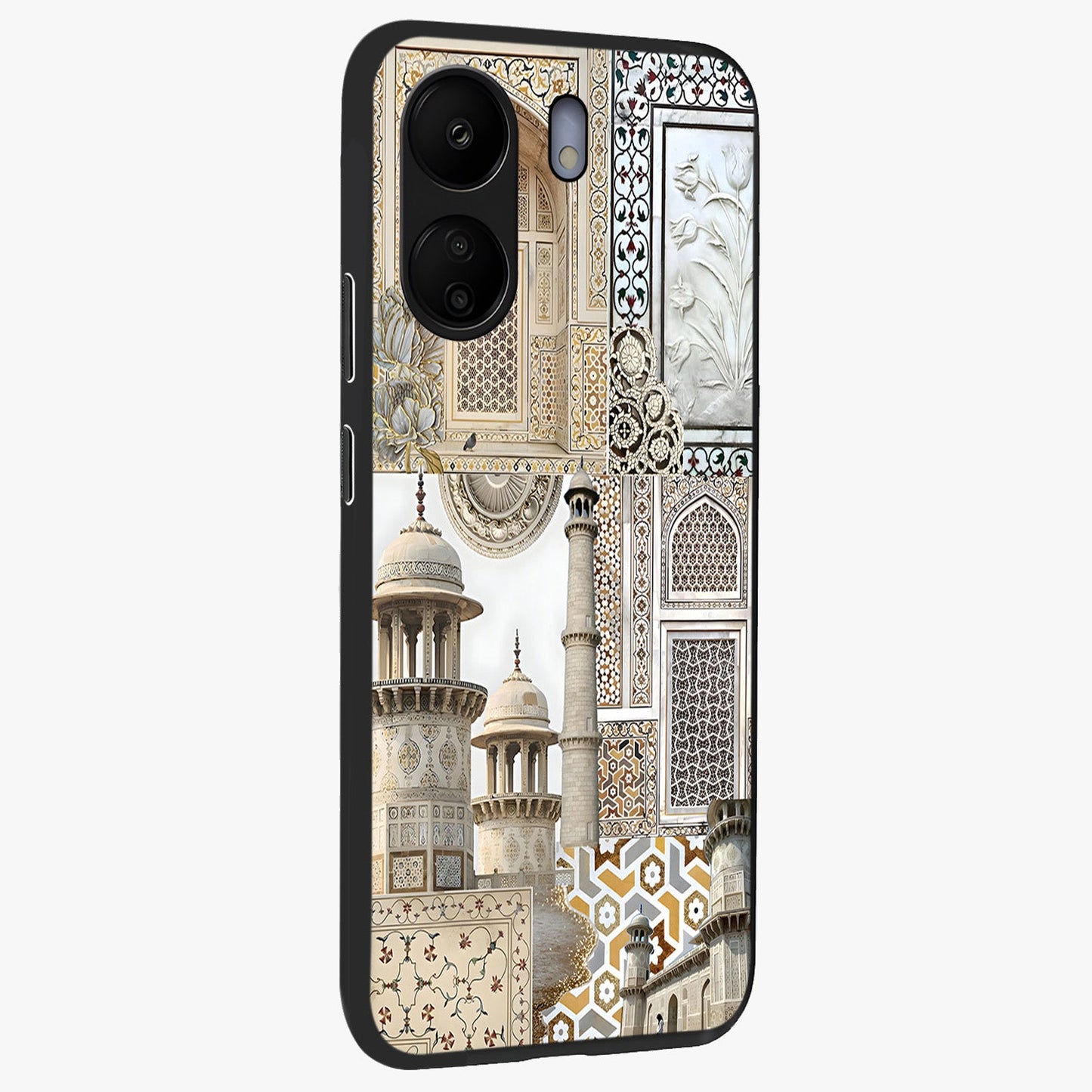 Mughal Marble Legacy Glass Case upright view showcasing ornate Mughal design with luxurious traditional theme.