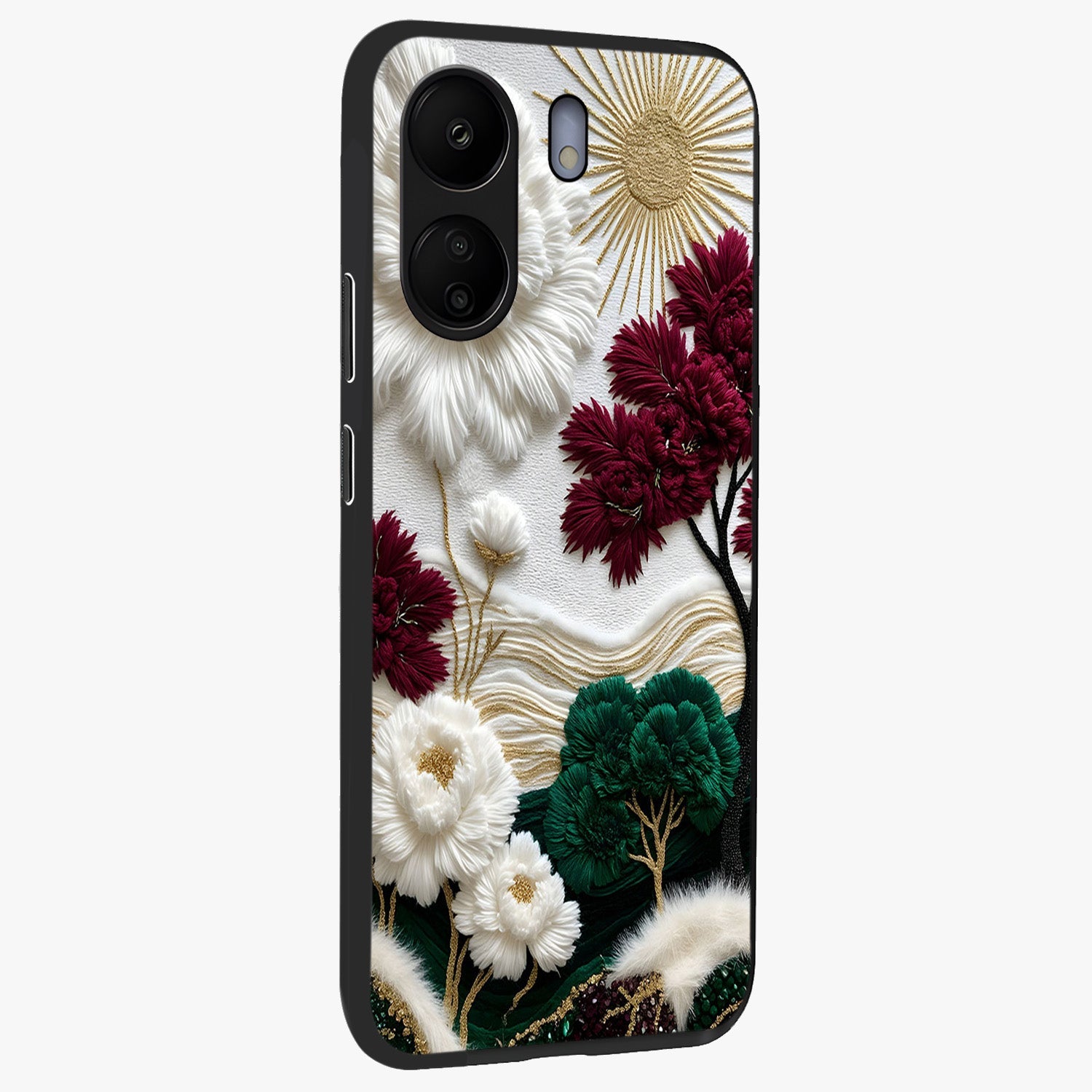 Radiant Bloom Elegance Glass Case upright view showcasing decorative flower artwork with refined botanical theme.