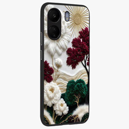 Radiant Bloom Elegance Glass Case upright view showcasing decorative flower artwork with refined botanical theme.