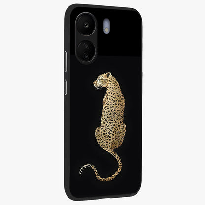 Regal Leopard Glass Case upright view showcasing striking leopard artwork with fierce wildlife theme.
