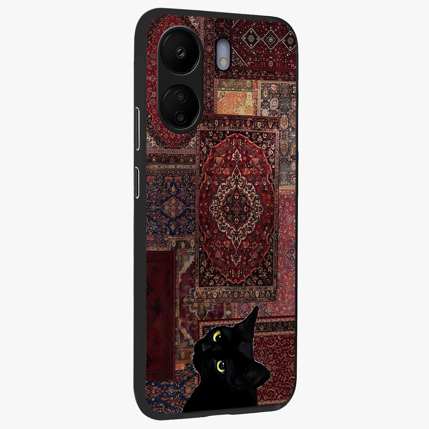 Regal Magic Cat Apple Glass Case upright view showcasing charming cat artwork with playful magical theme.