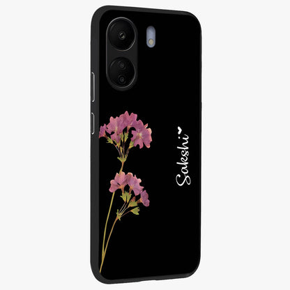Riching Lavender Flower Custom Name Glass Case upright view showcasing elegant lavender floral artwork with personalized aesthetic.