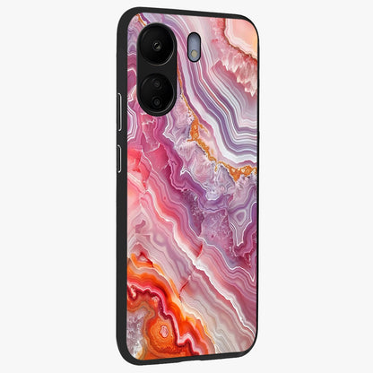 Rose Quartz Marble Glass Case upright view showcasing decorative marble artwork with luxurious pastel theme.