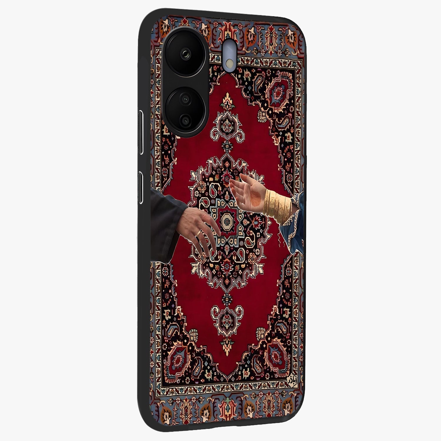 Royal Touch Reach Glass Case upright view showcasing stylish royal inspired artwork with graceful theme.