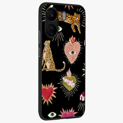 Sacred Jungle Heart Glass Case upright view showcasing vibrant jungle artwork with symbolic heart theme.