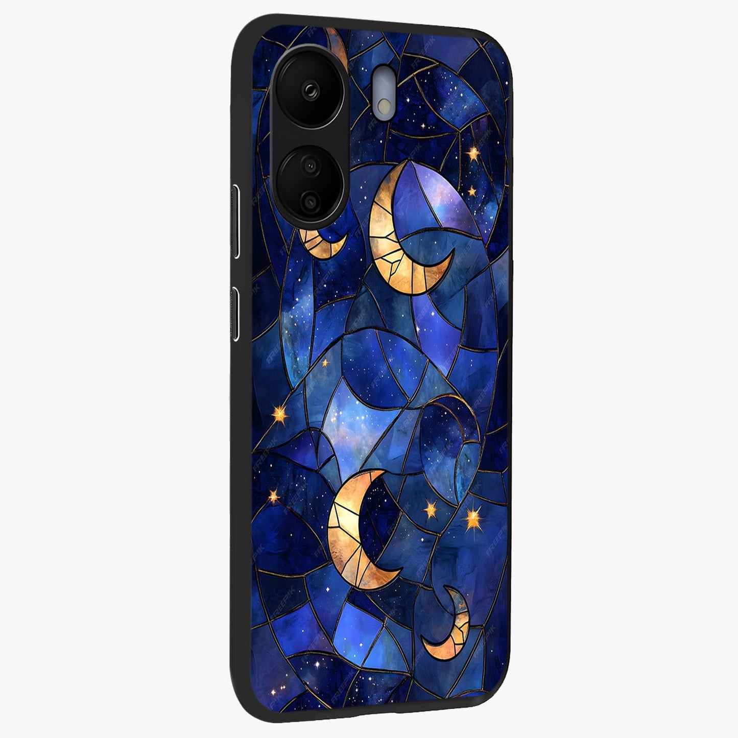 Starlit Sky Tapestry Glass Case upright view showcasing elegant starry sky artwork with cosmic decorative theme.