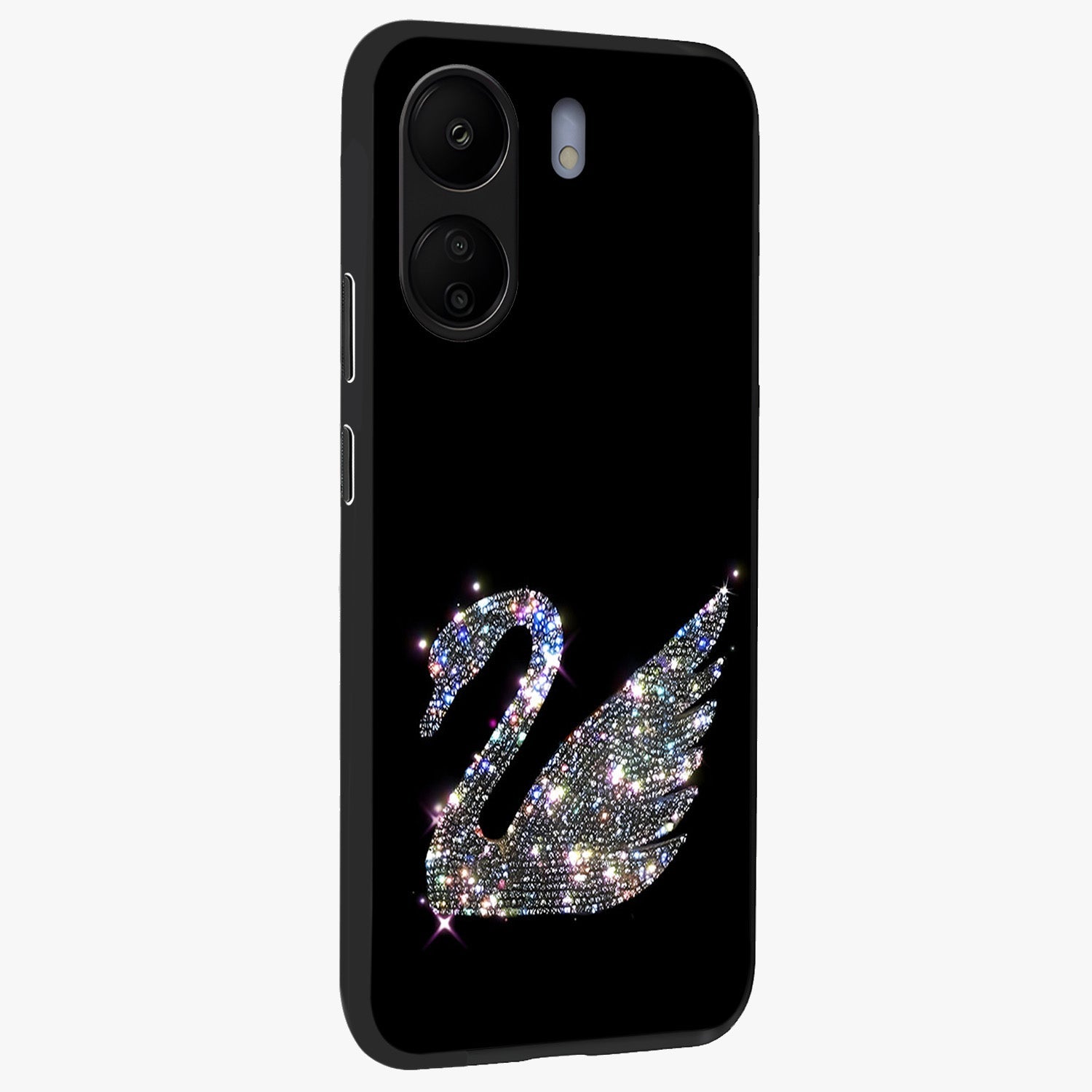 Starlit Swan Grace Glass Case upright view showcasing beautiful swan artwork with peaceful night themed design.