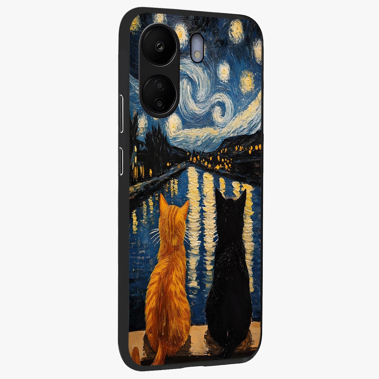 Starry River Cats Glass Case upright view showcasing adorable cat artwork with magical river and stars theme.