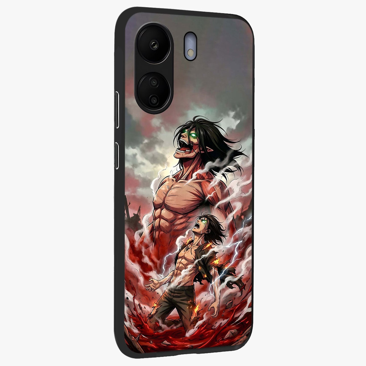 Titan Awakening Fury Glass Case upright view showcasing intense titan artwork with epic fantasy theme.