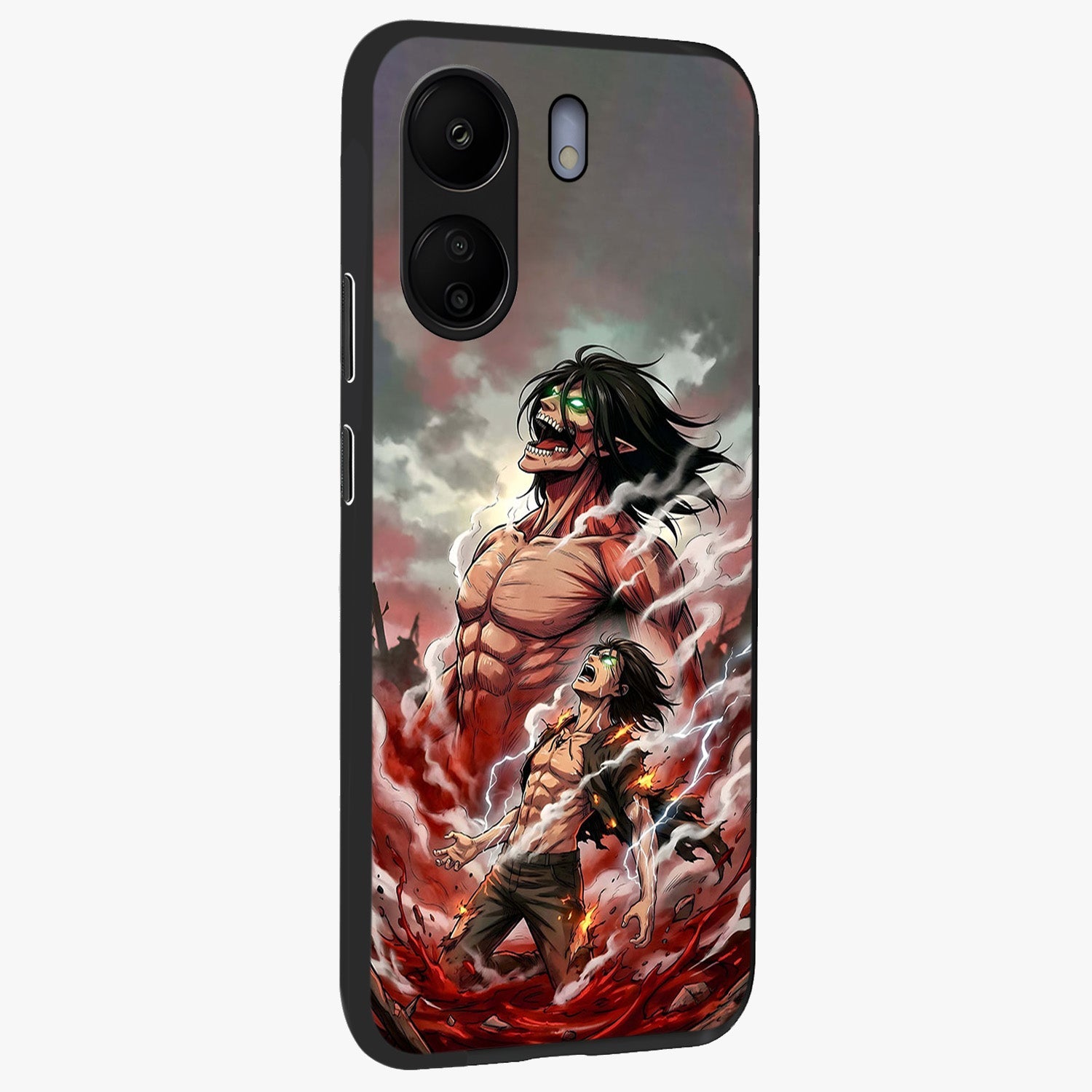 Titan Awakening Fury Glass Case upright view showcasing intense titan artwork with epic fantasy theme.