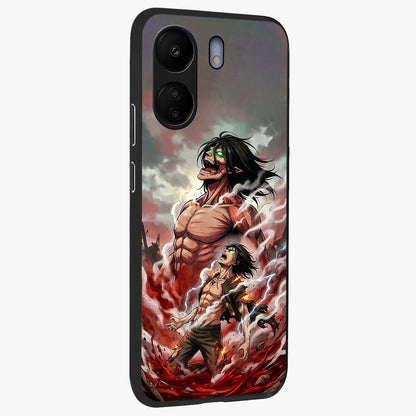 Titan Awakening Fury Glass Case upright view showcasing intense titan artwork with epic fantasy theme.