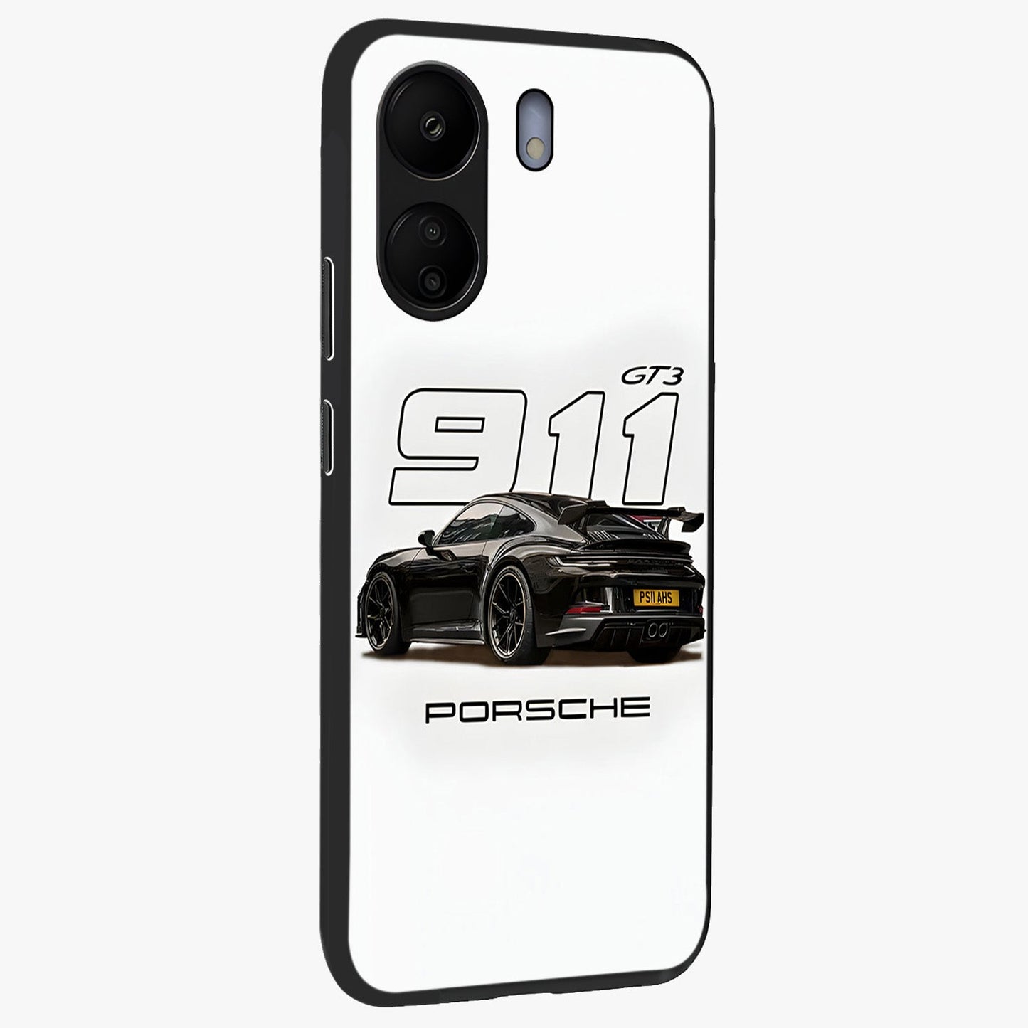 Turbo Legacy Icon Glass Case upright view showcasing bold racing inspired artwork with classic car theme.