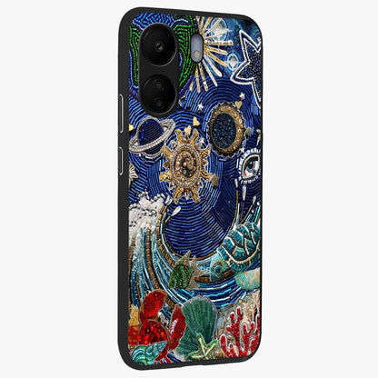 Universe Underwater Spark Glass Case upright view showcasing magical underwater galaxy artwork with vibrant cosmic theme.
