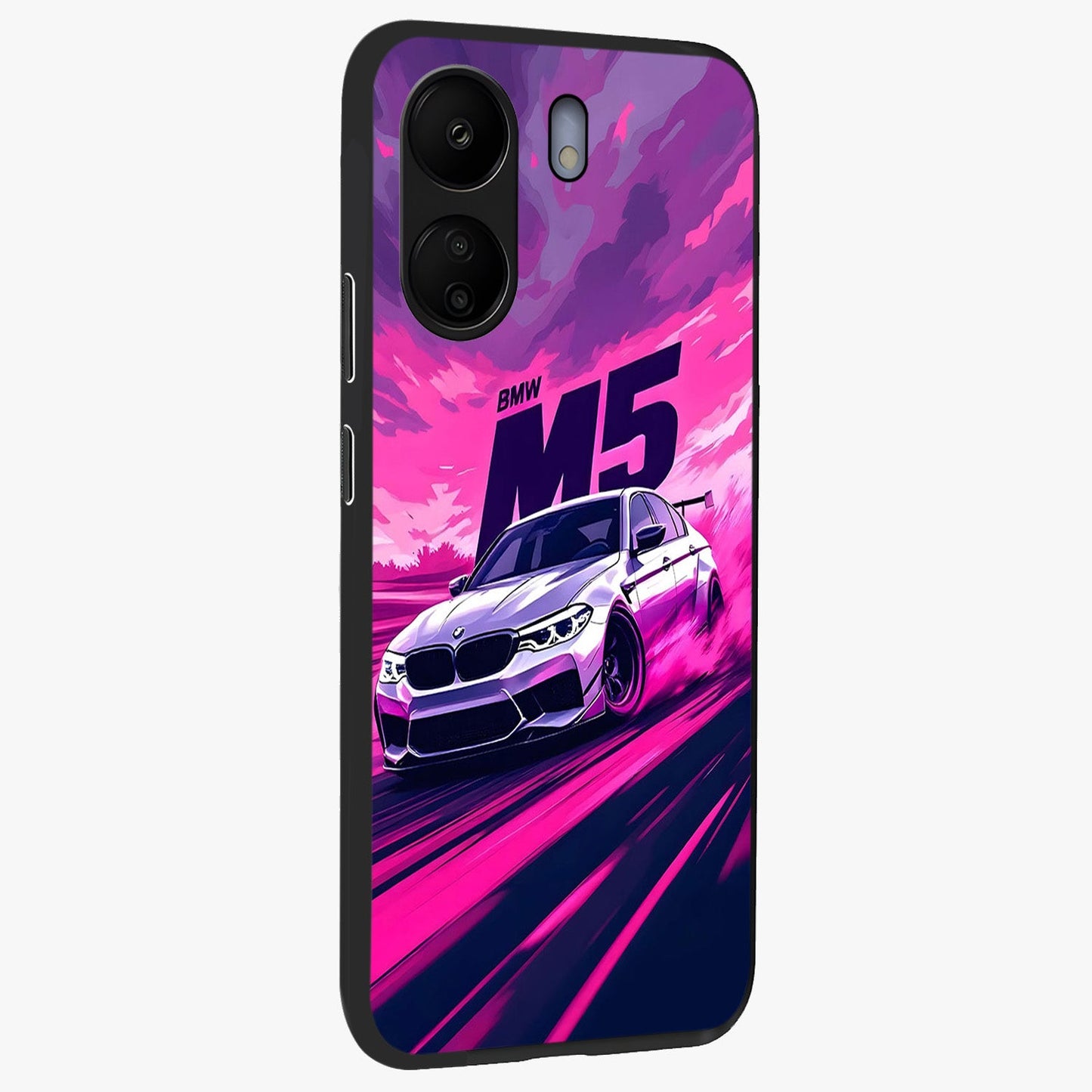 Velocity Drift Pulse Glass Case upright view showcasing powerful racing artwork with energetic motorsport theme.