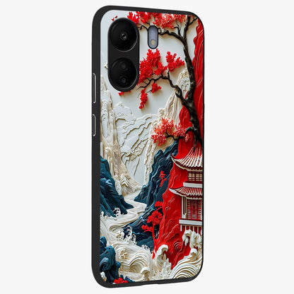 Whispers Of Sakura Waves Glass Case upright view showcasing delicate cherry blossom artwork with elegant nature theme.