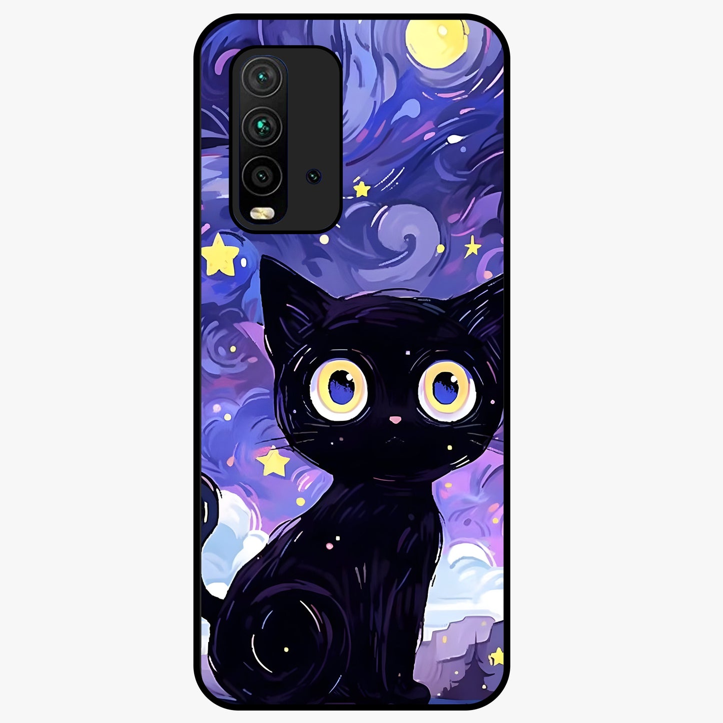 Abstract Cat Art Glass Case showing flat back view with artistic cat illustration and glossy glass finish.