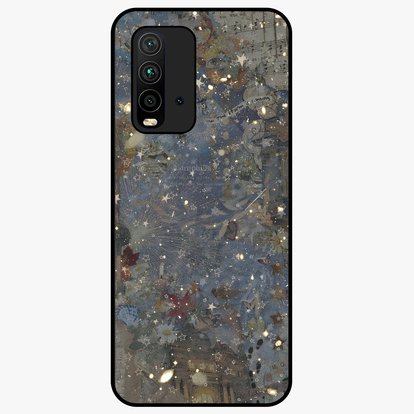 Aesthetic Astrolophia Glass Case showing flat back view with dreamy aesthetic design and glossy glass finish.