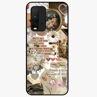 Aesthetic Brown Vintage Collage Glass Case showing flat back view with retro collage artwork and glossy glass finish.