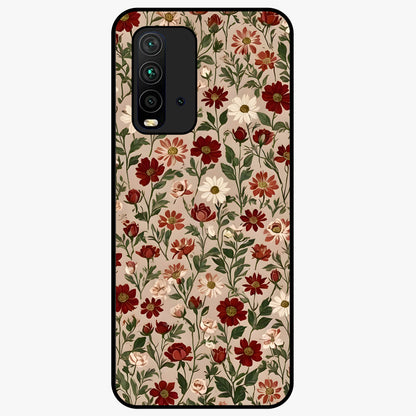 Biege Flower With Leaf Glass Case showing flat back view with soft beige floral artwork and glossy glass finish.