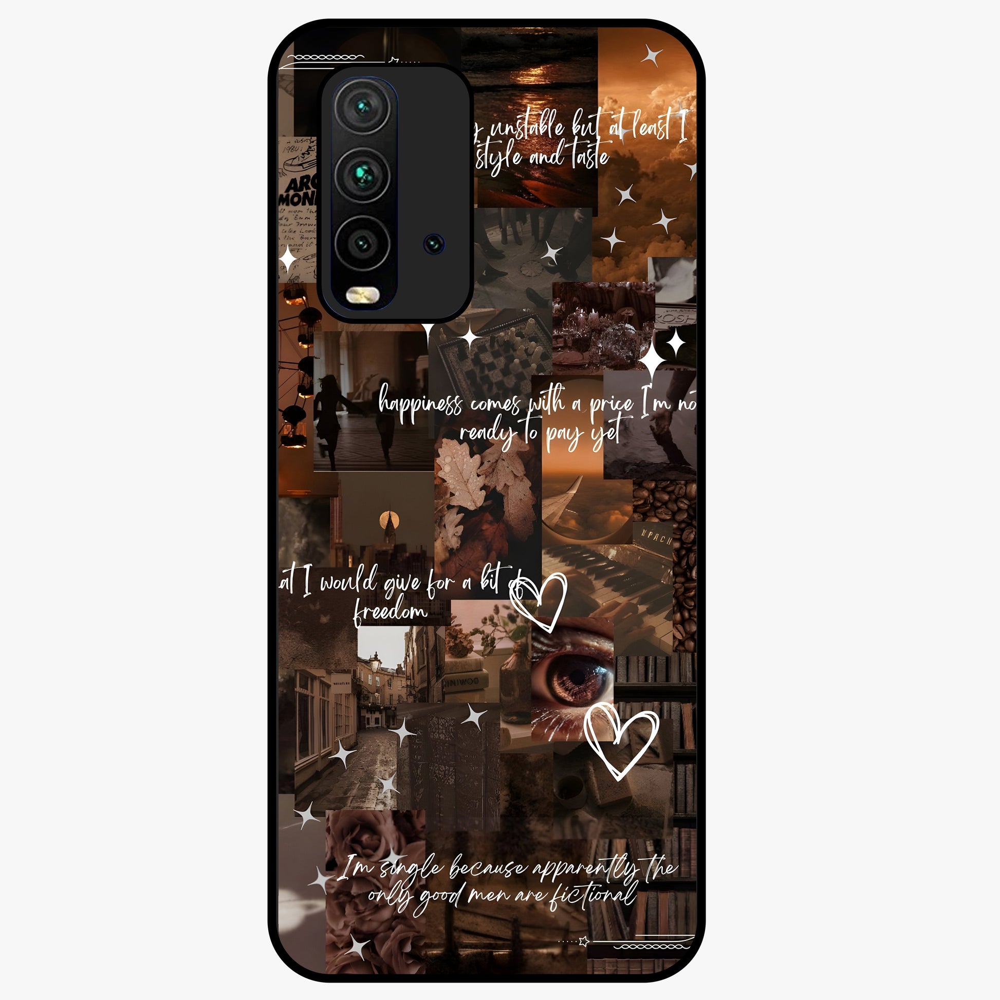Bittersweet Aesthetic Chaos Glass Case showing flat back view with artistic chaotic aesthetic design and glossy glass finish.