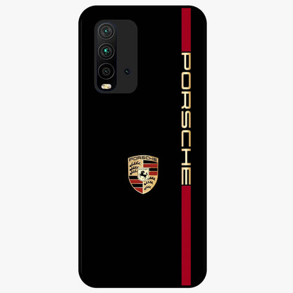 Black Minimal Porsche Glass Case showing flat back view with sleek minimal sports car artwork and glossy glass finish.