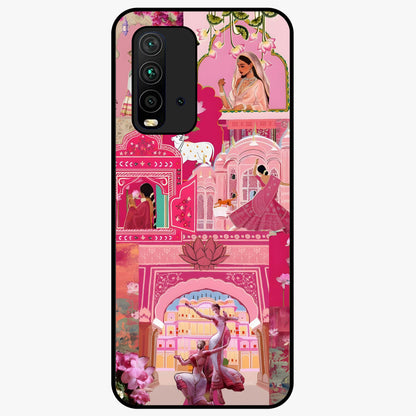Blossoms of Rajasthan Glass Case showing flat back view with traditional floral artwork inspired by Rajasthan and glossy glass finish.