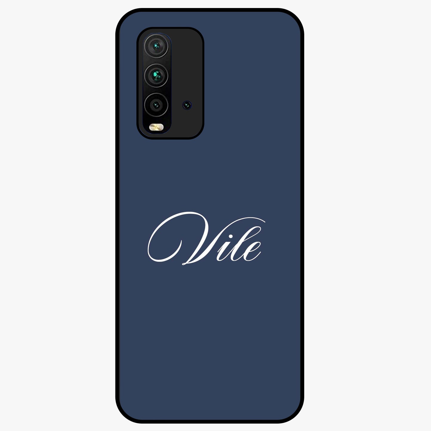 Blue Background Personalized Custom Name Glass Case showing flat back view with minimal blue background and custom name design.