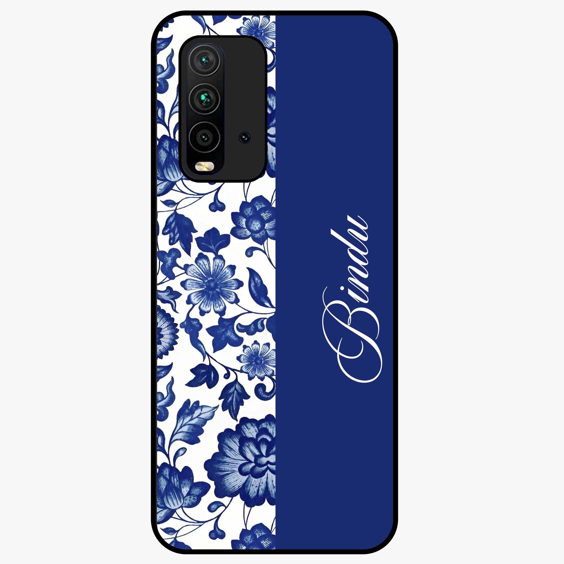 Blue Vintage Floral Pattern Glass Case upright view showcasing timeless floral illustration with vintage inspired style.