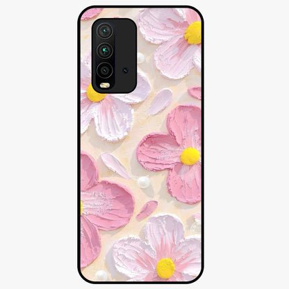 Blush Bloom Texture Glass Case showing flat back view with soft blush floral texture artwork and glossy glass finish.