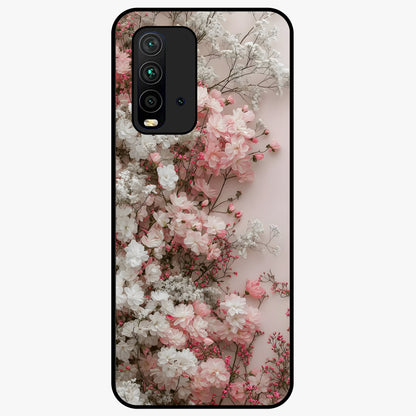 Blush Blossom Cloud Glass Case showing flat back view with dreamy blush cloud blossom artwork and glossy glass finish.
