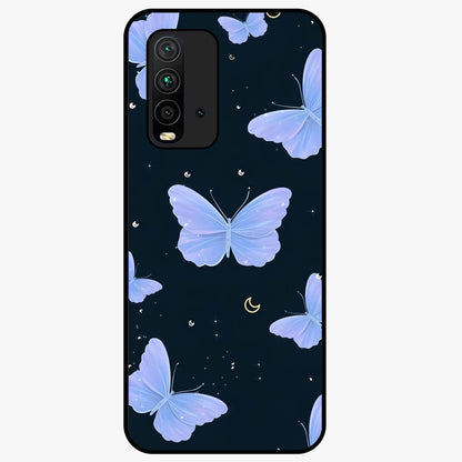 Butterfly With Stars Pattern Glass Case showing flat back view with butterfly and star pattern artwork and glossy glass finish.