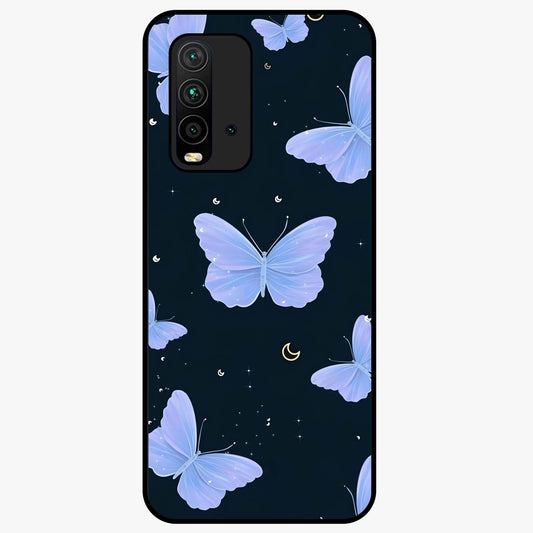 Butterfly With Stars Pattern Glass Case showing flat back view with butterfly and star pattern artwork and glossy glass finish.