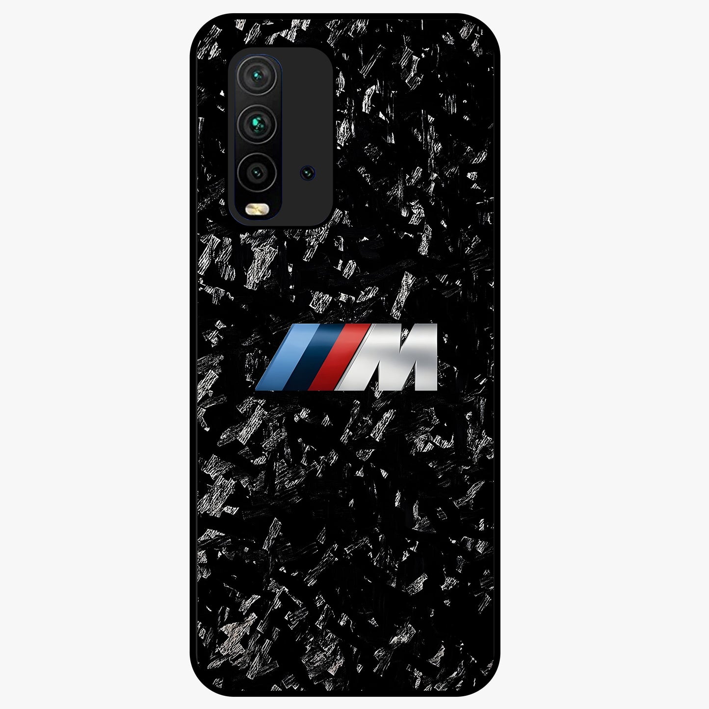 Carbon Speed Mark Glass Case showing flat back view with sporty carbon pattern artwork and glossy glass finish.