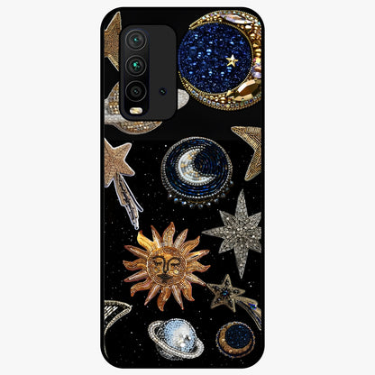 Celestial Gem Constellations Glass Case showing flat back view with sparkling constellation artwork and glossy glass finish.
